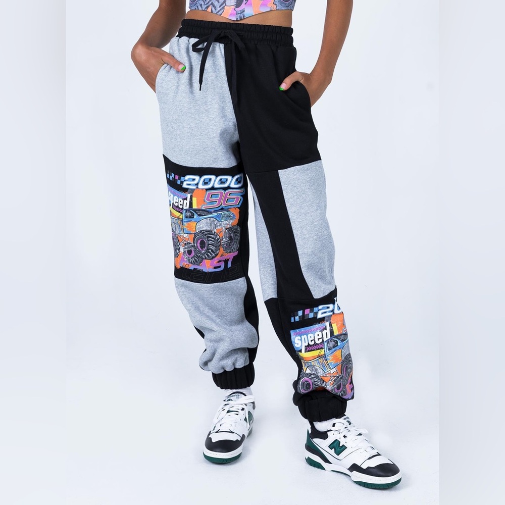 Princess Polly Black and Gray Monster Graphic Joggers